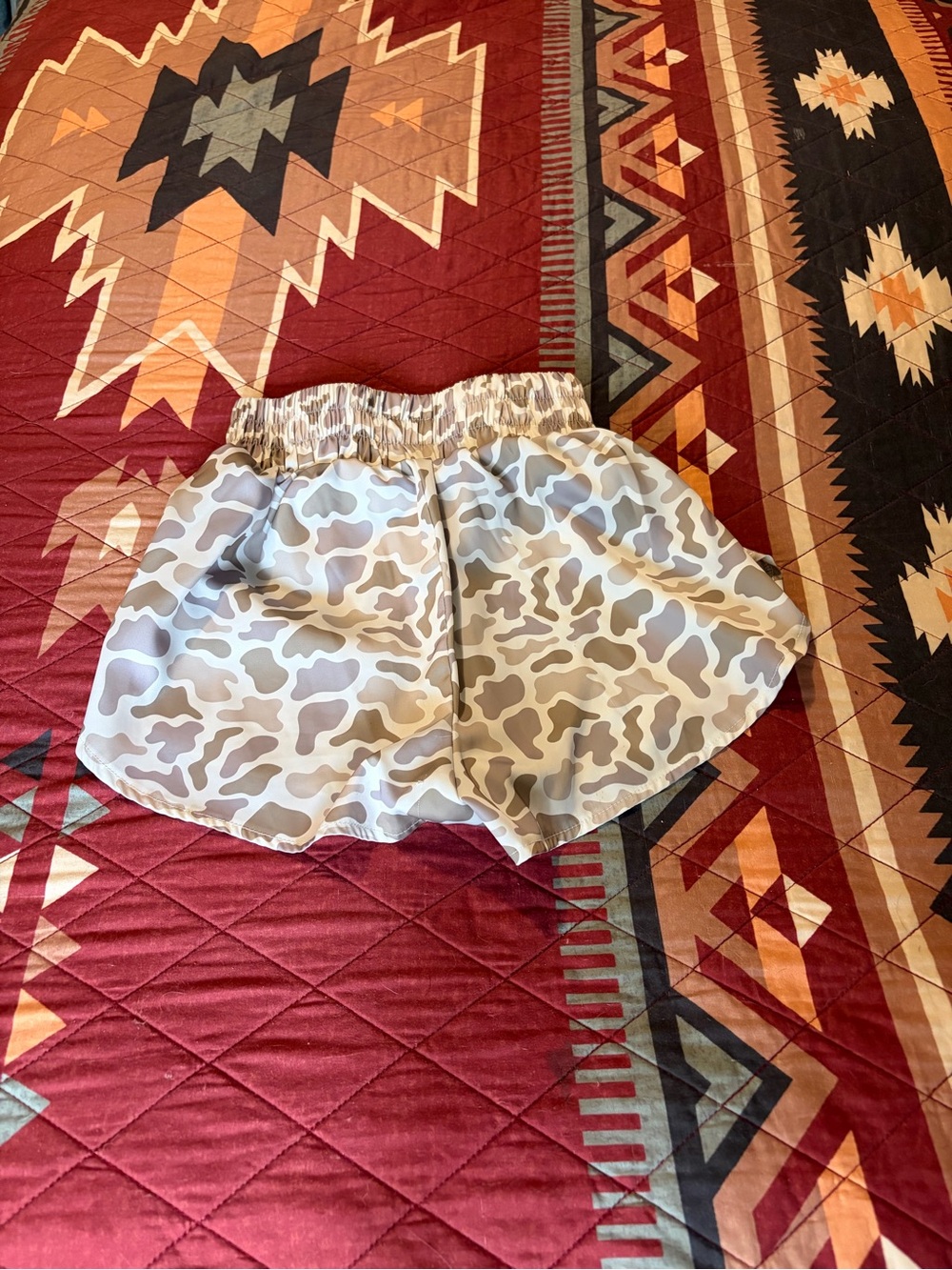 Women’s Athletic Shorts — Gray Camo Print, Size S